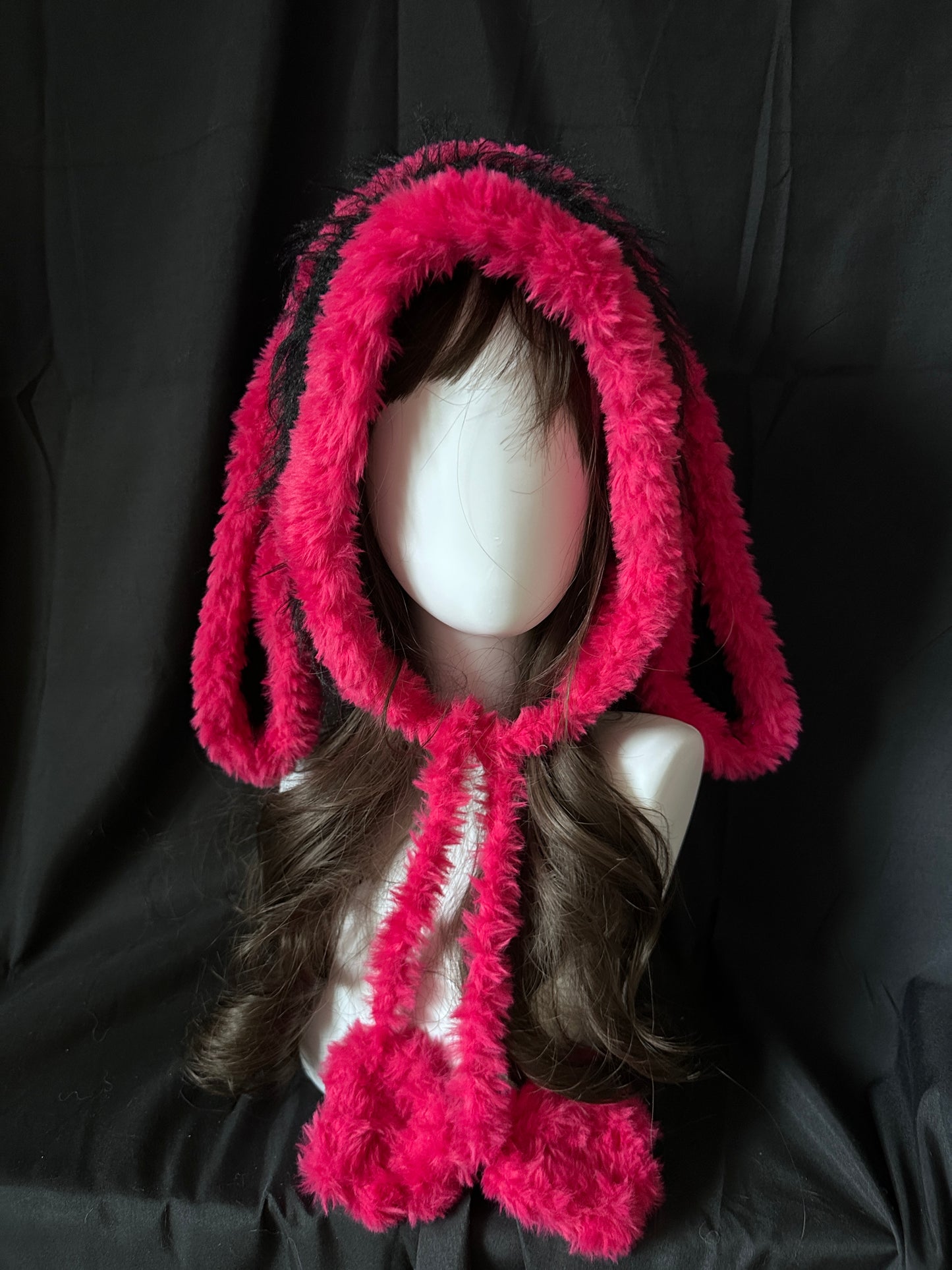 Crochet Hood: Black & Pink Bunny Hood