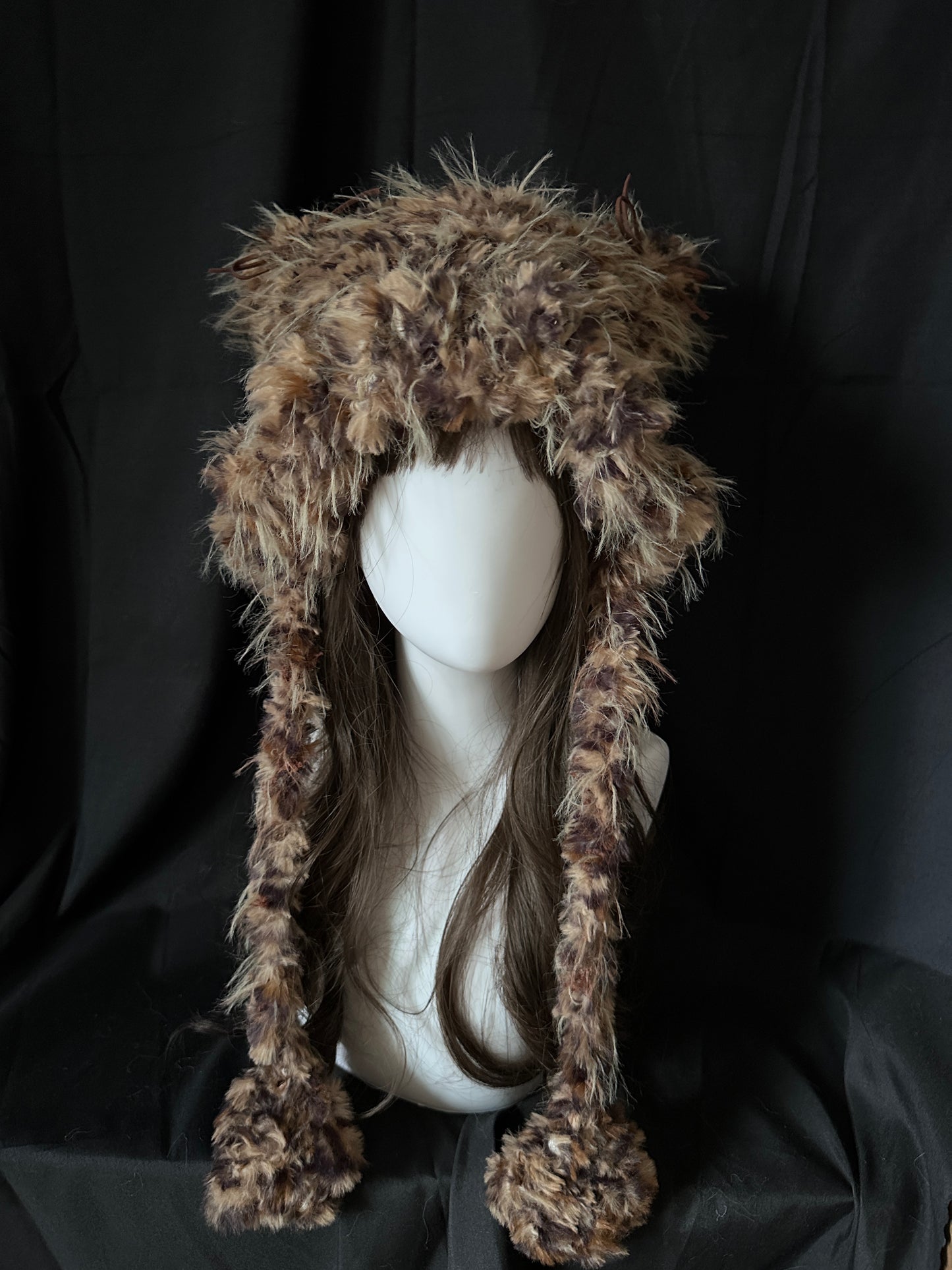 Crochet Cat Ear Beanie: Fluffy Leopard Jellyfish Hat