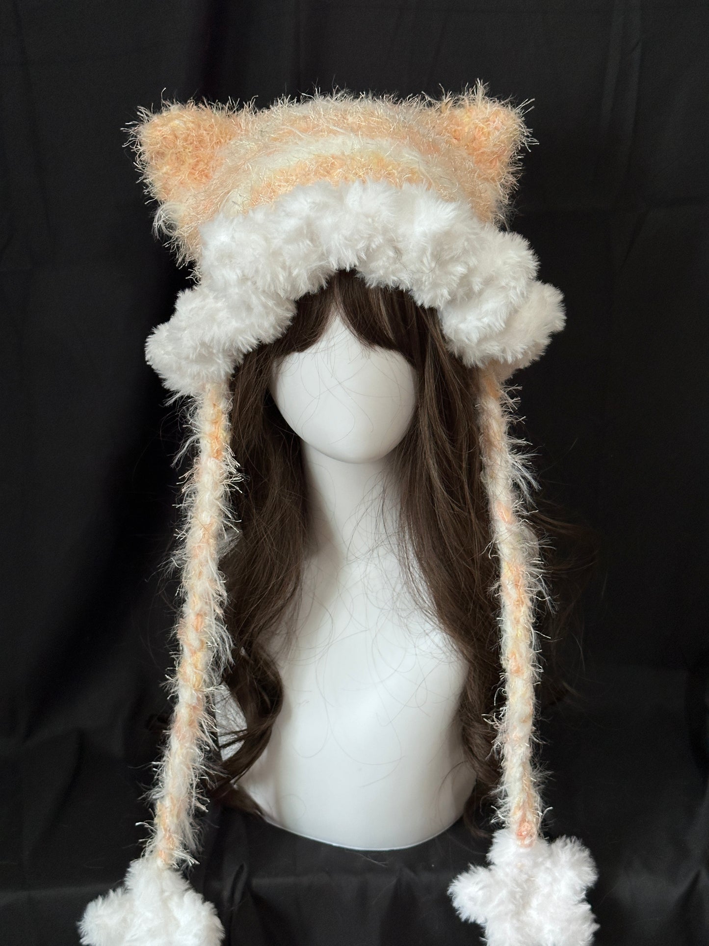 Crochet Cat Ear Beanie: Warm Orange Jellyfish Hat