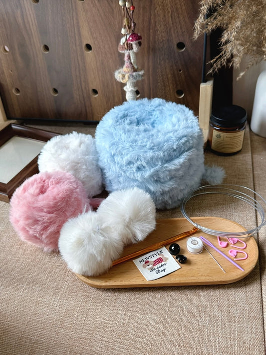 DIY Crochet Fluffy Blue Baby Elephant Hat Kit: Includes Video Tutorial