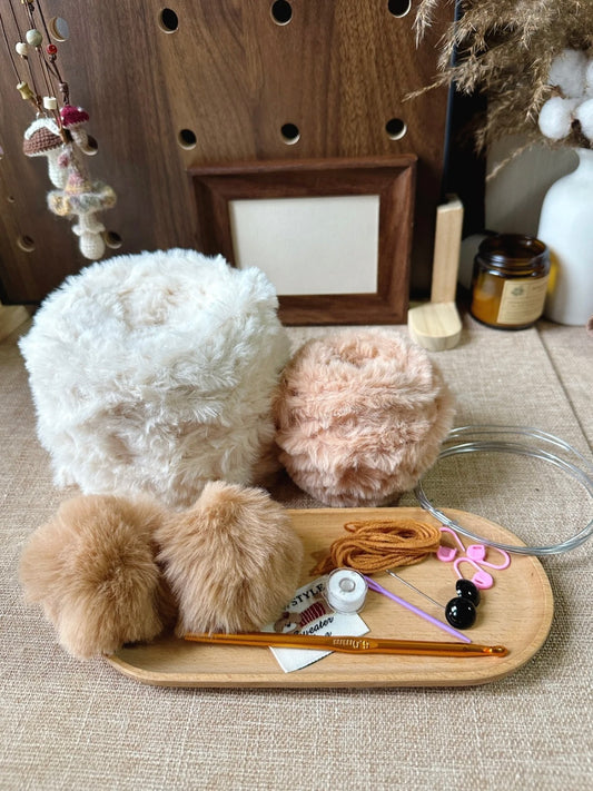 DIY Crochet Cozy Beige & Brown Baby Elephant Hat Kit: Includes Video Tutorial