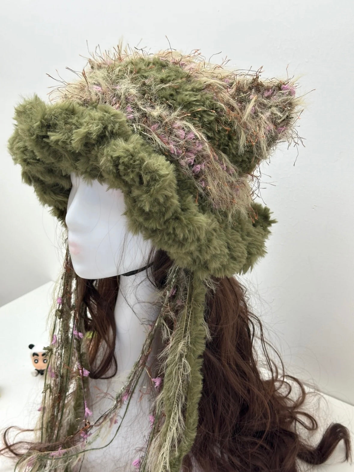 Crochet Cat Ear Beanie: Pine Green Rose Jellyfish Hat