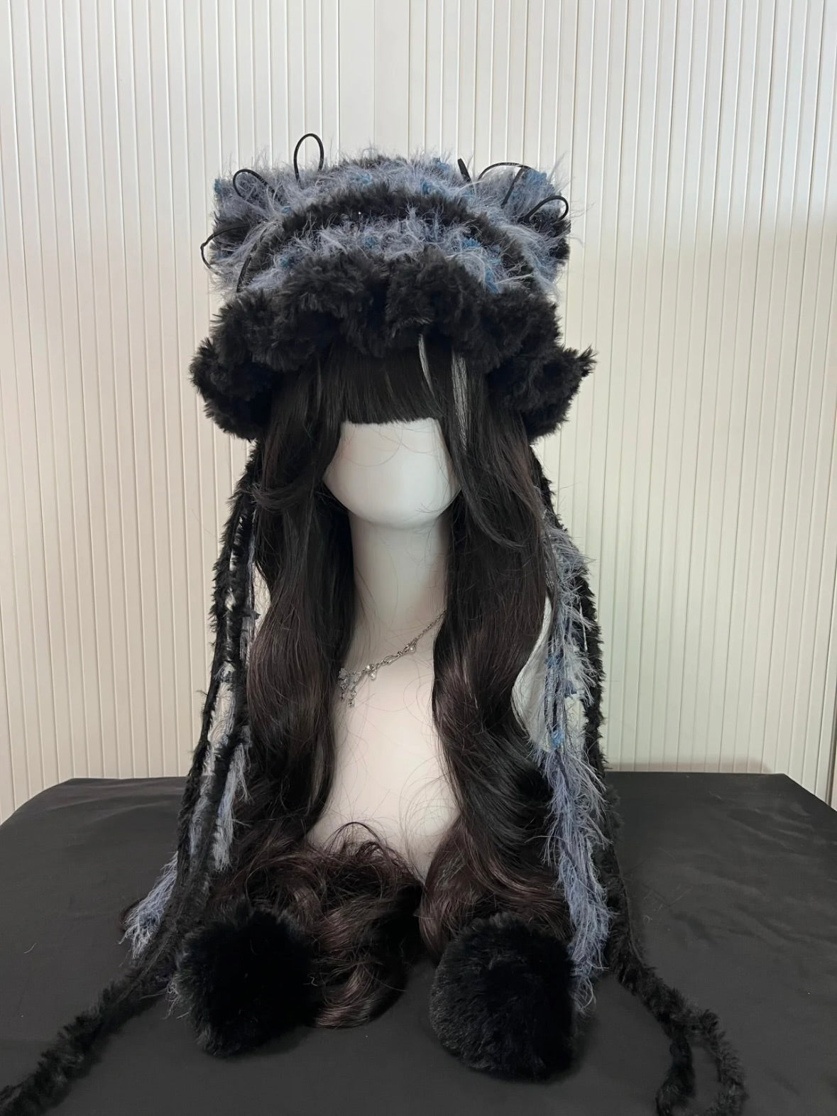 Crochet Cat Ear Beanie: Blue Black Jellyfish Hat