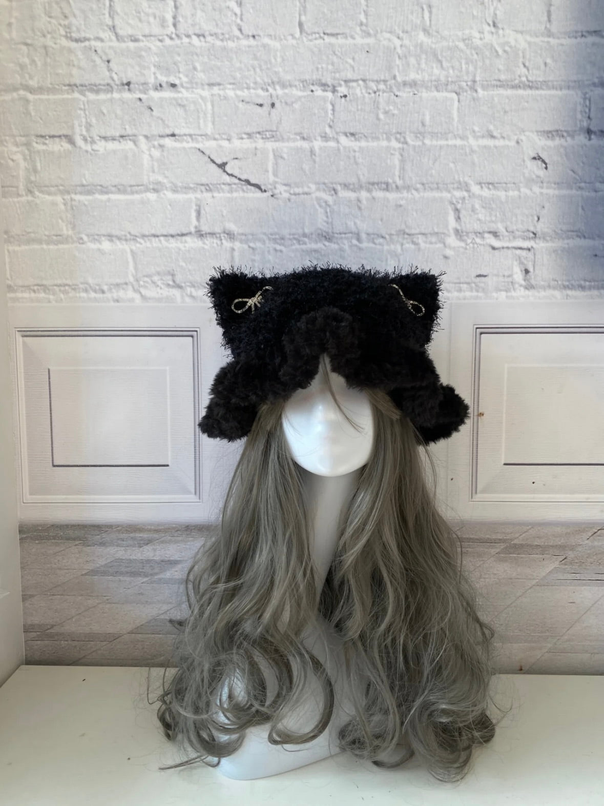 Crochet Cat Ear Beanie: Pure Black Jellyfish Hat