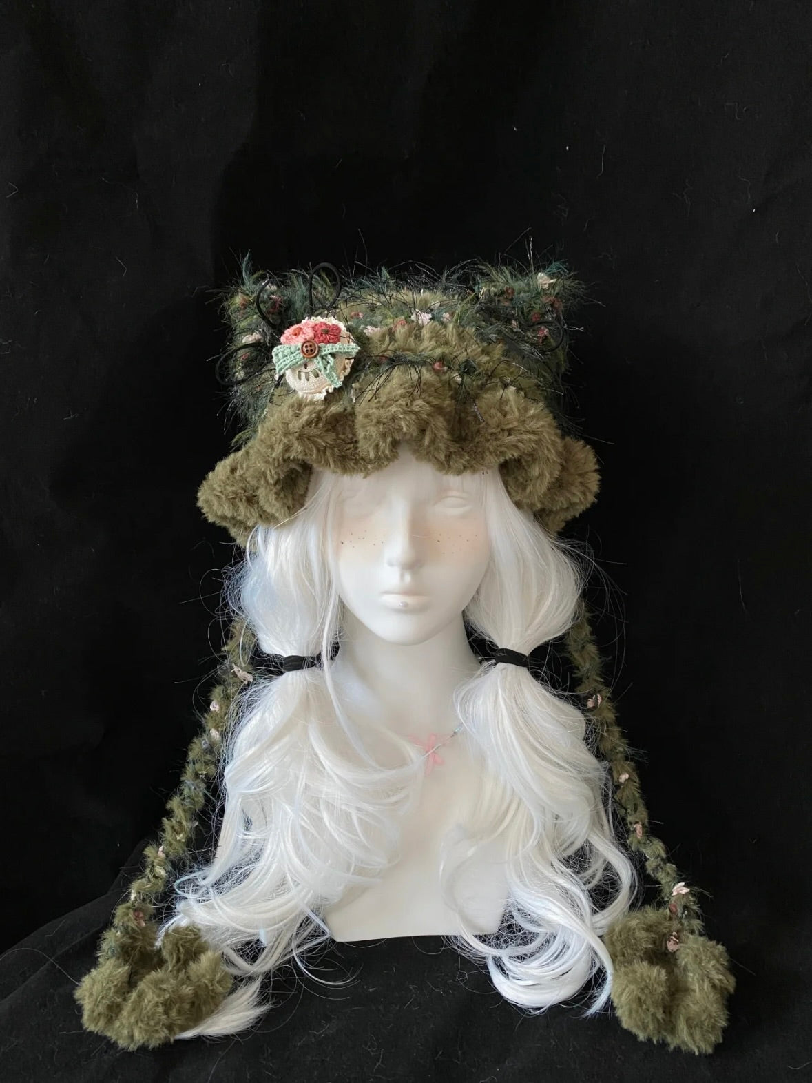 Crochet Cat Ear Beanie: Moss Jellyfish Hat