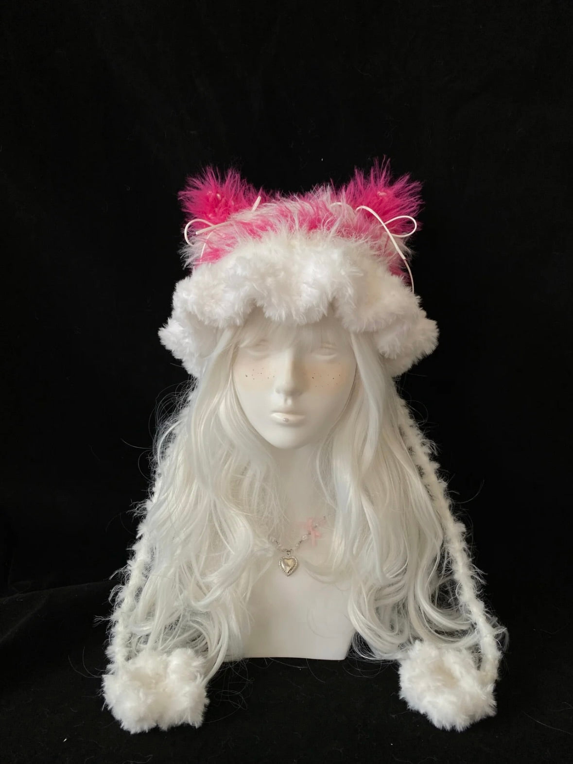 Crochet Cat Ear Beanie: Pink White Jellyfish Hat