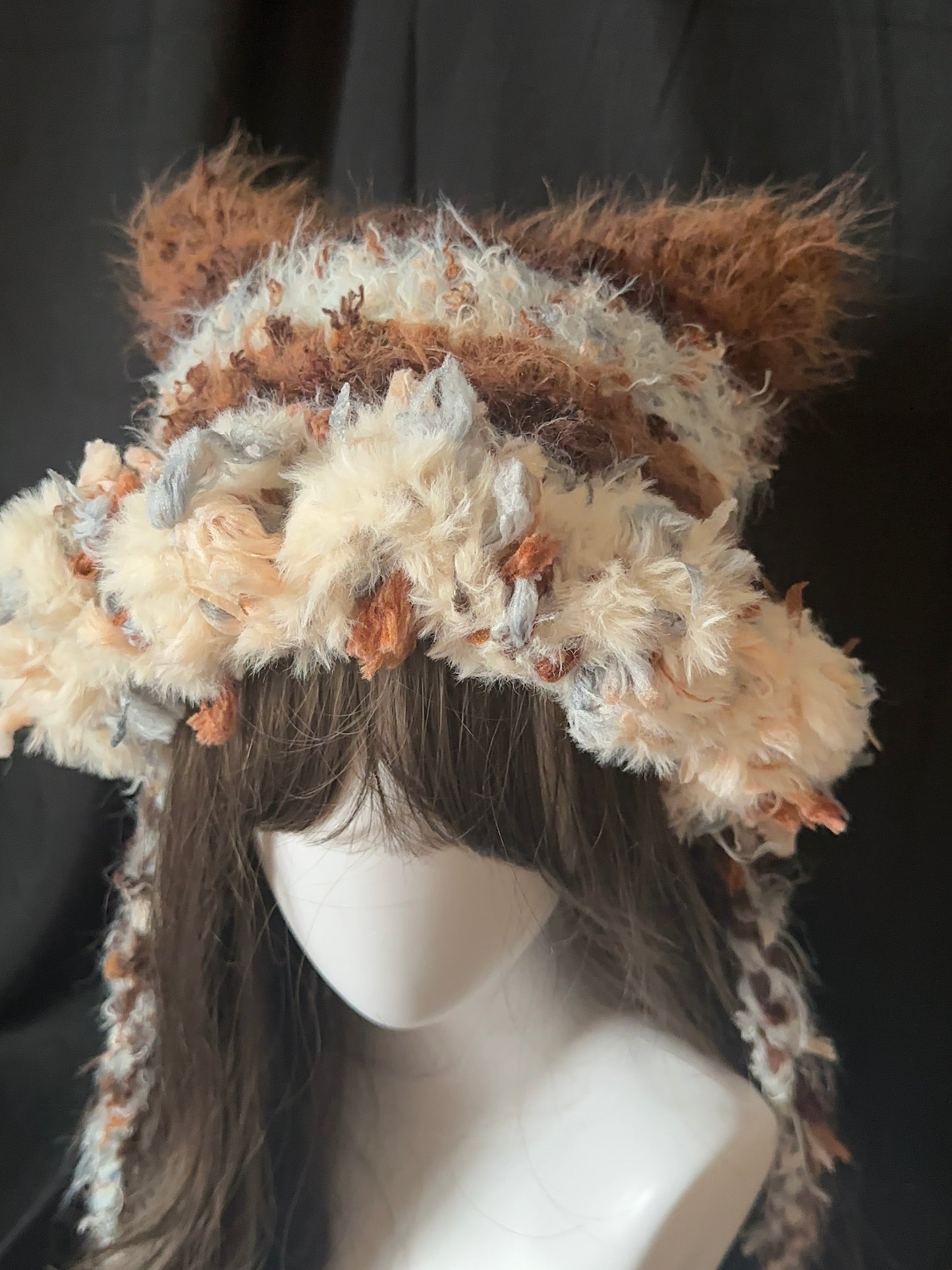 Karamell-Latte-Katzenohren-Mütze – Handgemachte Häkelmütze im Kawaii-Stil, abnehmbare Katzenohren