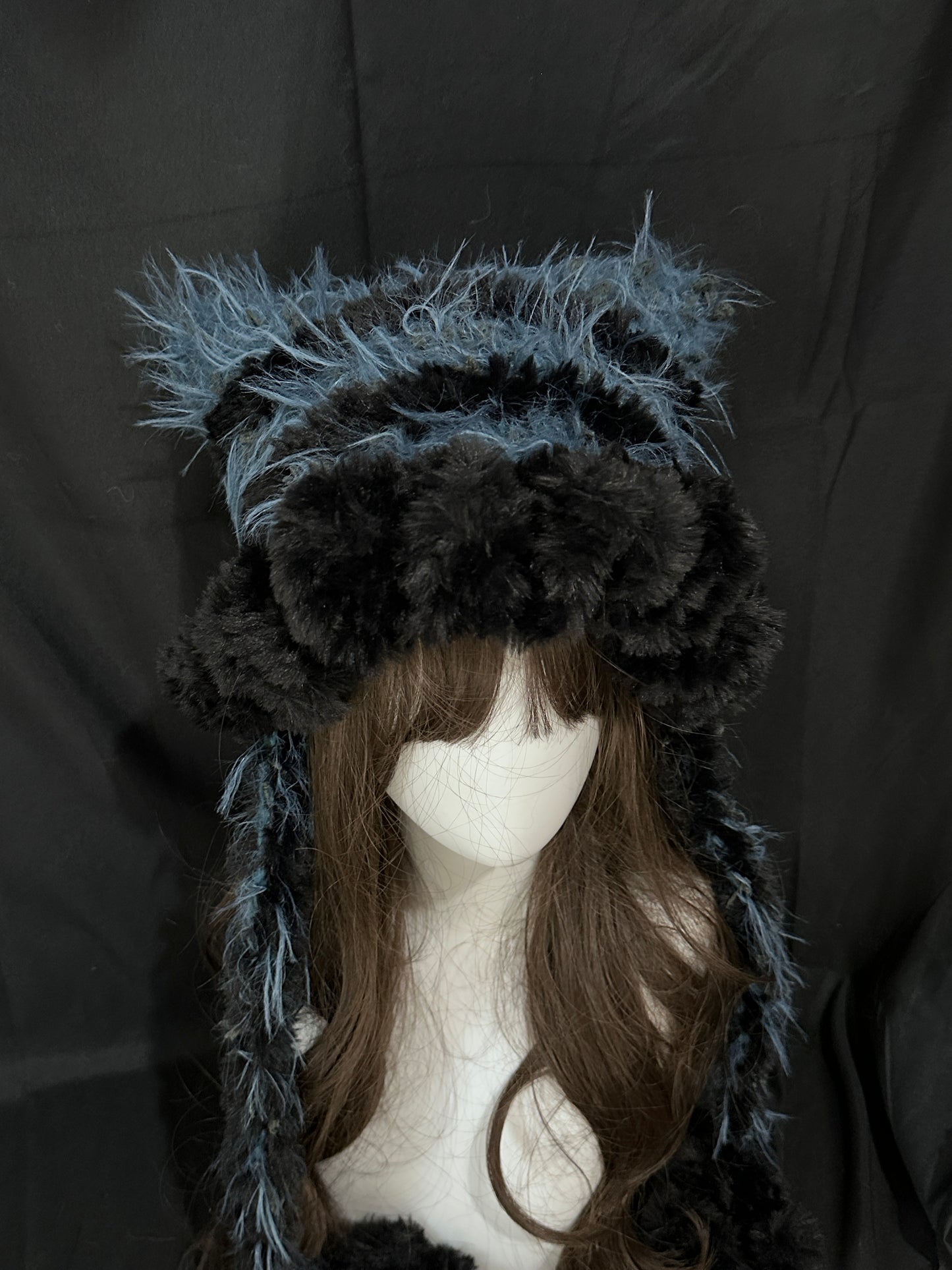 Blue Black Bunny-Cat-Eared Hat – Detachable Bunny Ears, Crochet Cat Ear Hat