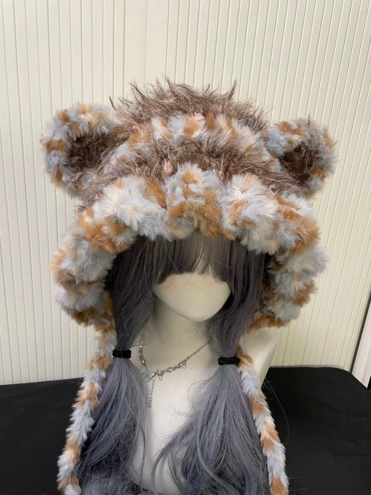 Capuche d'animal en crochet faite à la main, motif ours, couleur café au lait | Douillette pour l'hiver