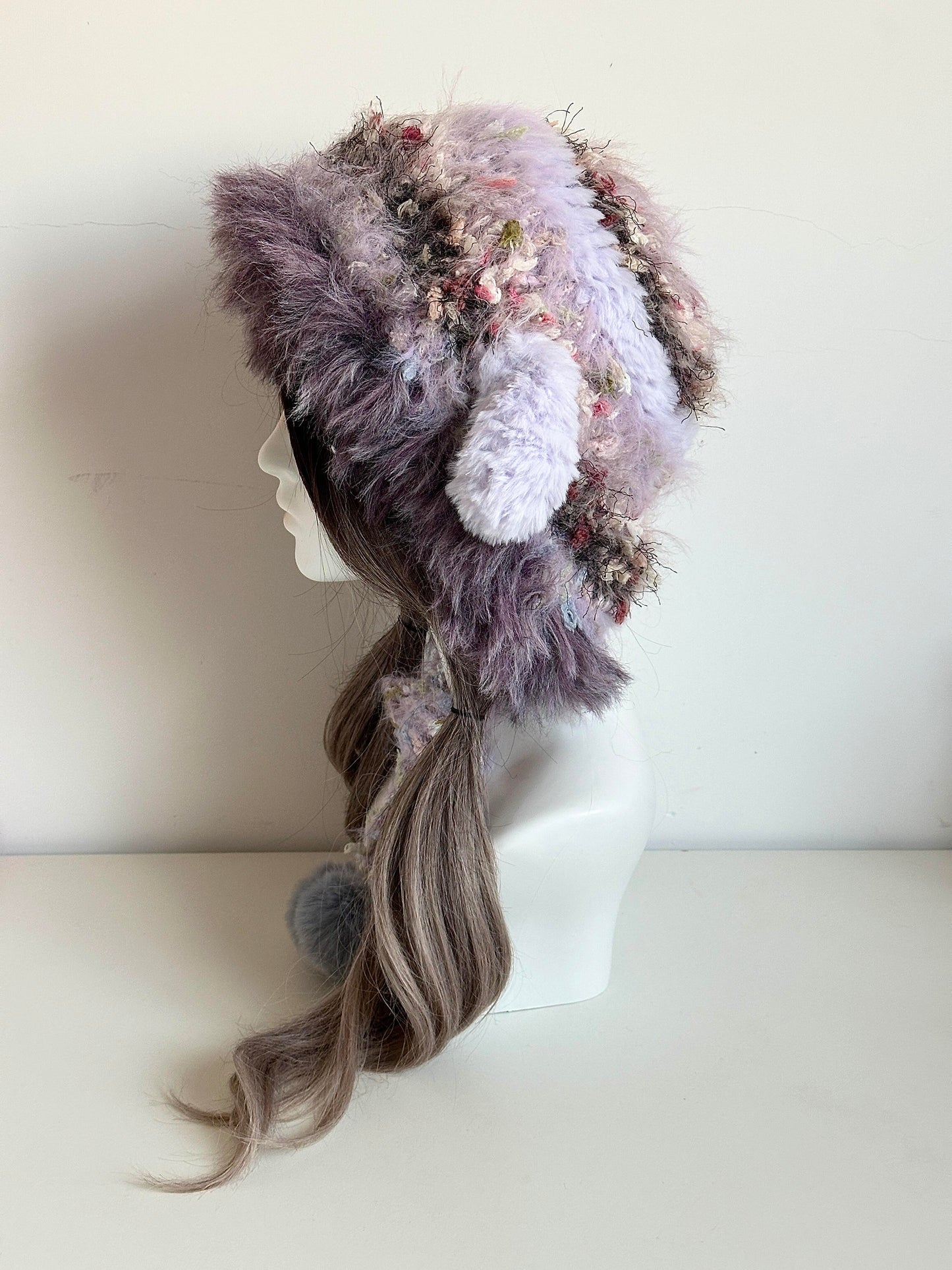 Bonnet Doux "Oreilles d'Agneau" Brume Violette â Fait Main