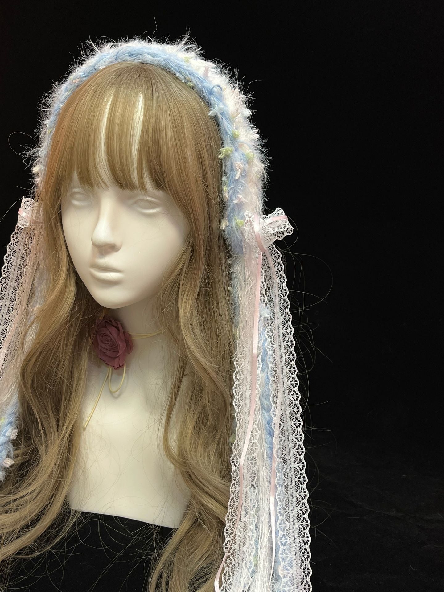 Blue White Crochet Headband Handmade Kawaii Hair Band Pastel Crochet Headband Lolita