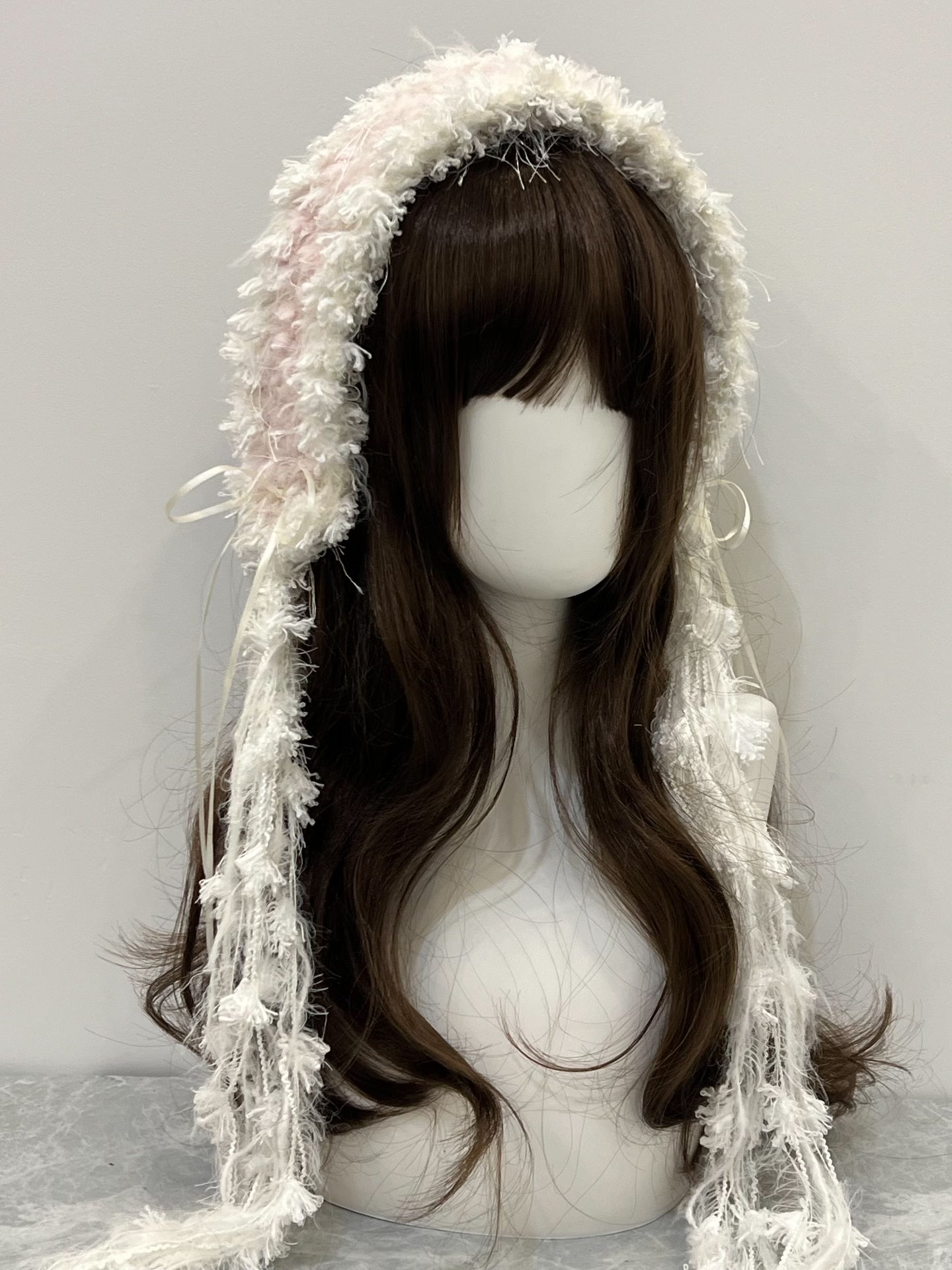 Bandeau au crochet rose et blanc fait main style Kawaii pastel Lolita Anime