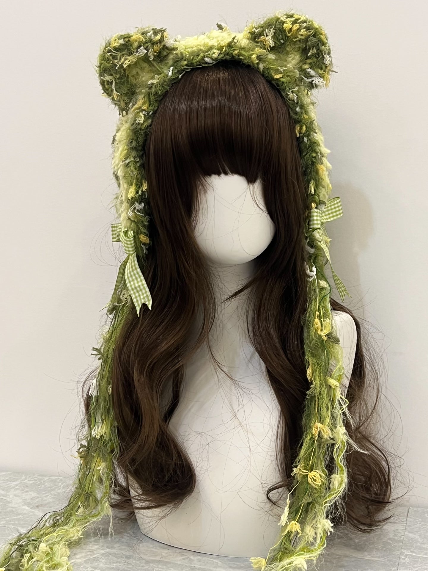 Bandeau au crochet « Green Bear », fait main, Kawaii, pastel, Lolita, esthétique anime