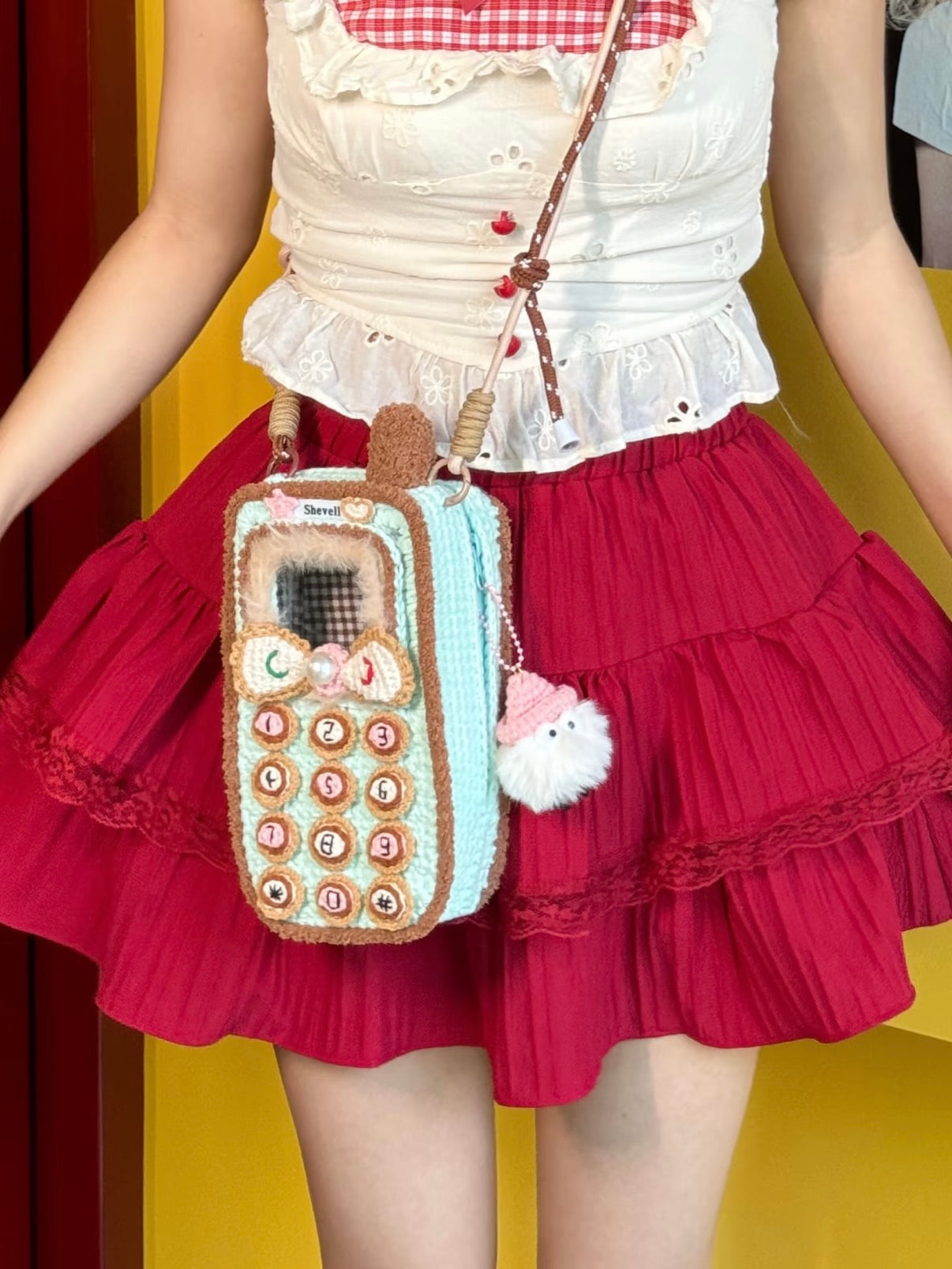 Sac de téléphone au crochet fait main, Sac de téléphone rétro Kawaii, Joli sac bandoulière avec photo