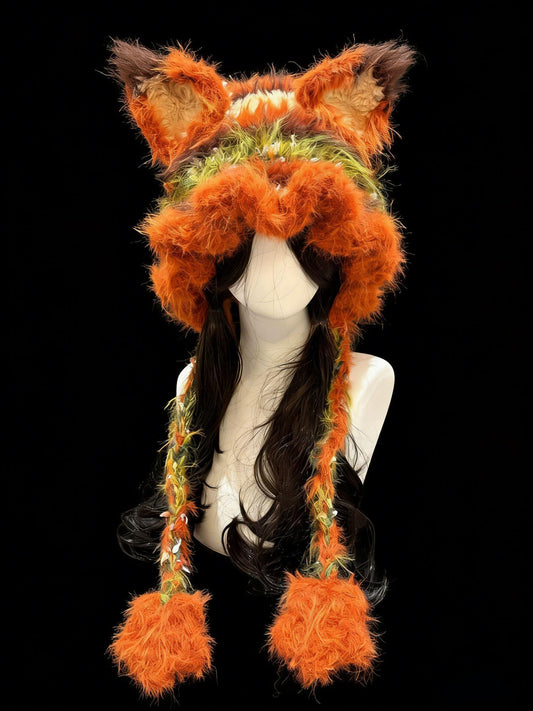 Crochet Nick Zootopia Fox Ear Hood Handmade Animal Ear Hat, cosplay hood