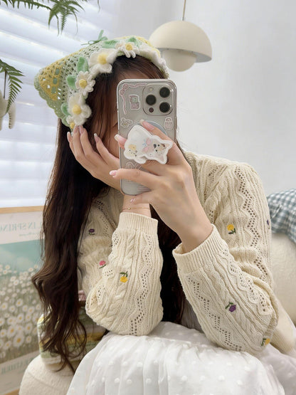 Daisy Crochet Triangle Headscarf Handmade Bandana Milk Cotton Hair Scarf