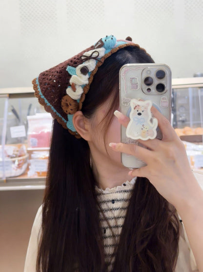 Chocolate Crochet Triangle Headscarf Handmade Bandana Milk Cotton Hair Scarf