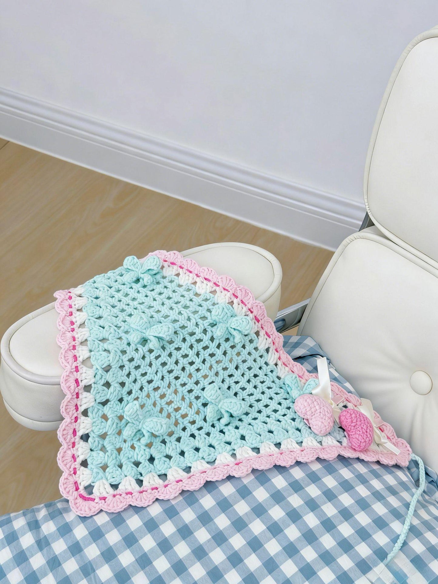 Mint Green Crochet Triangle Headscarf Handmade Bandana Milk Cotton Hair Scarf