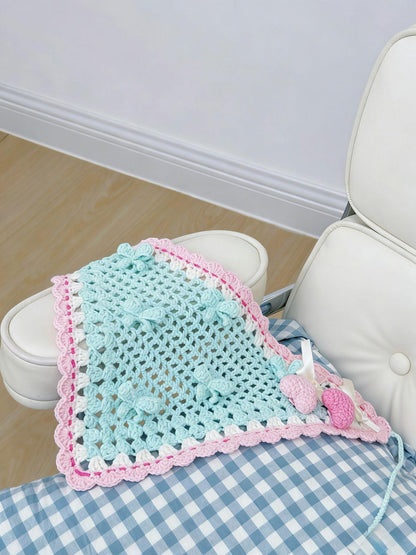 Mint Green Crochet Triangle Headscarf Handmade Bandana Milk Cotton Hair Scarf