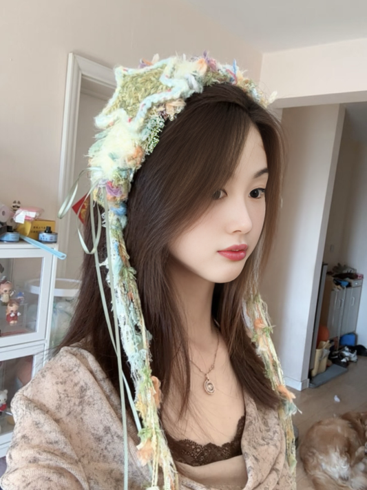 Light Green Crochet Headband Handmade Kawaii Pastel Hair Band Lolita Anime Aesthetic