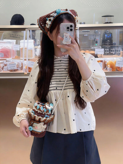 Chocolate Crochet Triangle Headscarf Handmade Bandana Milk Cotton Hair Scarf