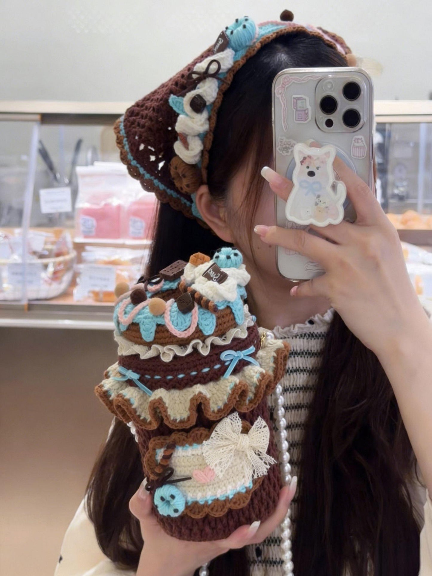 Chocolate Crochet Triangle Headscarf Handmade Bandana Milk Cotton Hair Scarf