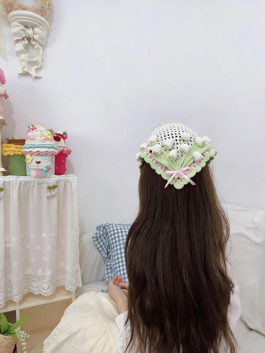 Lily of the Valley Crochet Headscarf Handmade Triangle Bandana Cottagecore
