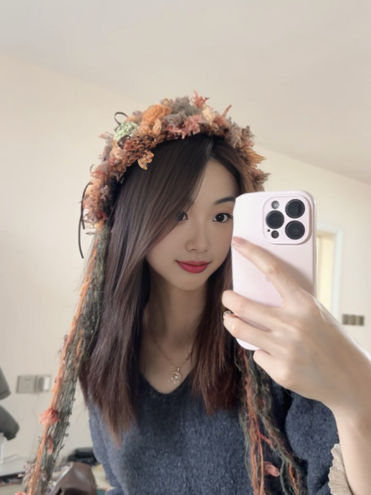 Flowers Crochet Headband Handmade Kawaii Pastel Hair Band Lolita Anime Aesthetic