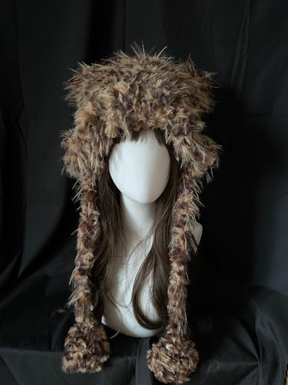 Leopard Cat-Eared Hat, Kawaii Animal Ear Beanie, Cute Handmade Winter Hat