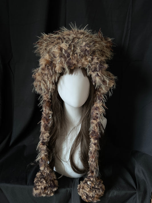 Crochet Cat Ear Beanie: Fluffy Leopard Jellyfish Hat