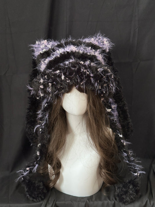 Crochet Cat Ear Beanie: Kuromi Purple Bunny Jellyfish Hat