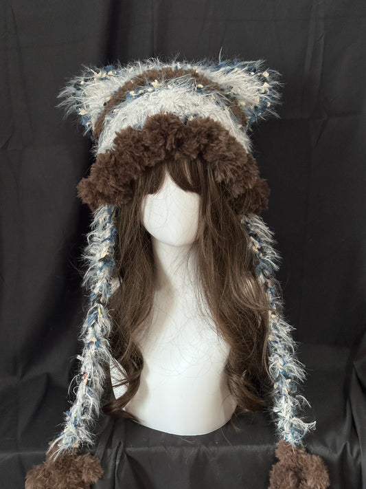 Crochet Cat Ear Beanie: Smoky Gray Jellyfish Hat