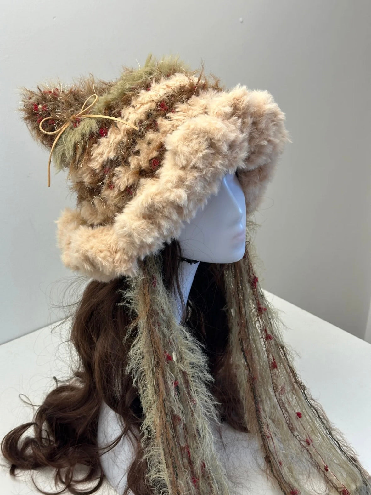 Crochet Cat Ear Beanie: Creamy Mocha Wild Kitty Jellyfish Hat