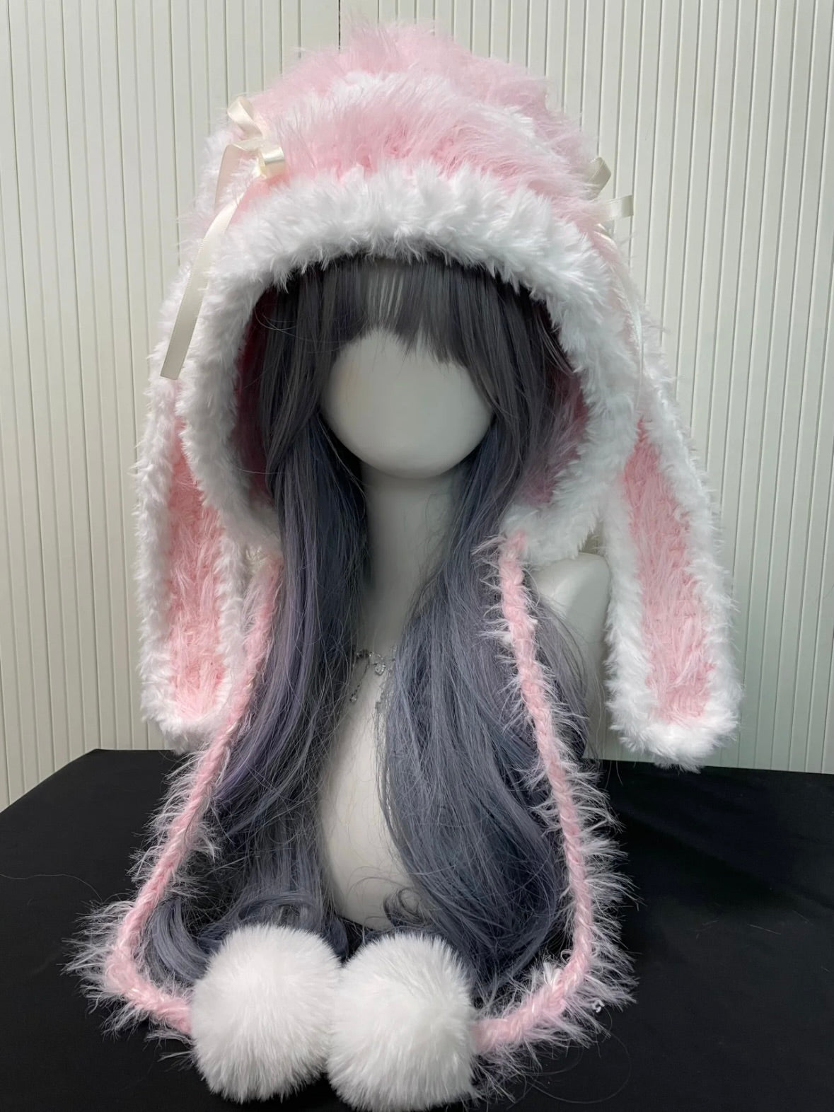 Sweetheart Pink & White Bunny Hood – Detachable Ears Edition
