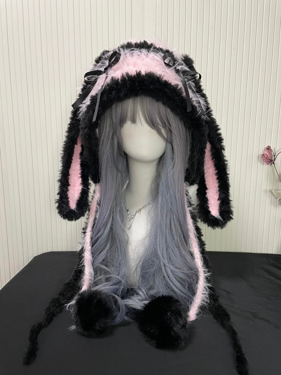 Black & Pink Bunny Hood – Detachable Ears Edition