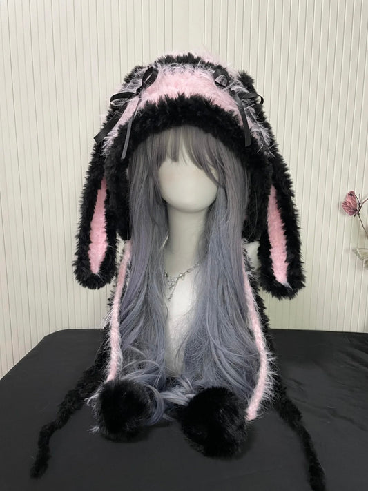 Black & Pink Bunny Hood – Detachable Ears Edition