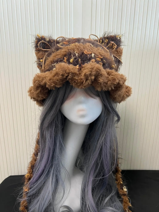 Crochet Cat Ear Beanie: Maple Maillard Jellyfish Hat