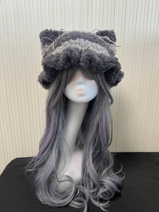 Crochet Cat Ear Beanie: Gray Jellyfish Hat