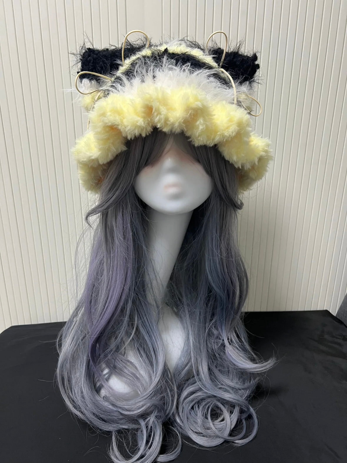 Crochet Cat Ear Beanie: Yellow Black Jellyfish Hat