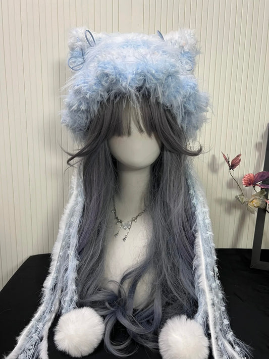 Crochet Cat Ear Beanie: Blue Jellyfish Hat