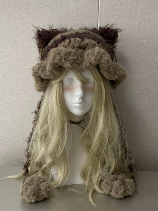 Crochet Cat Ear Beanie: Brown Tone Jellyfish Hat
