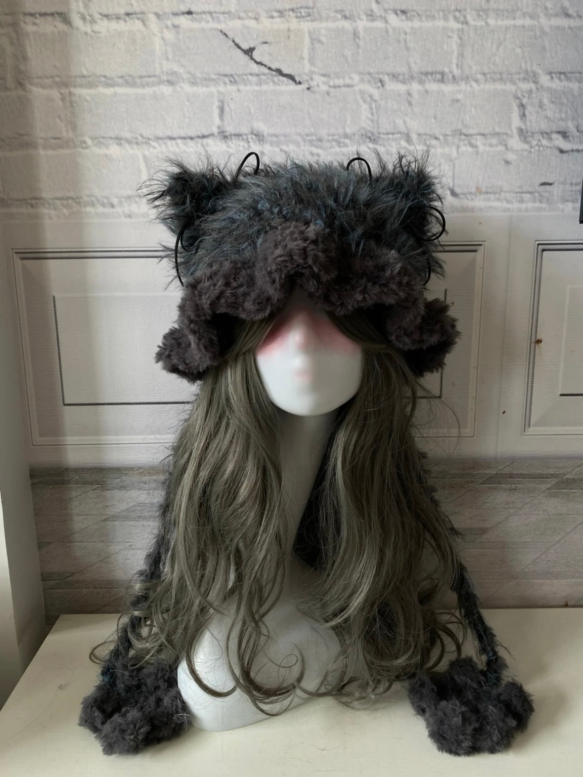 Crochet Cat Ear Beanie: Gray Blue Tone Jellyfish Hat