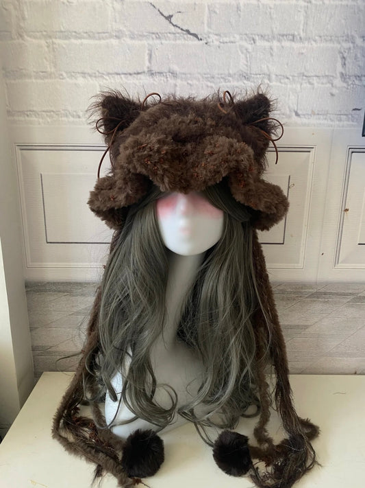 Crochet Cat Ear Beanie: Coffee Tone Jellyfish Hat