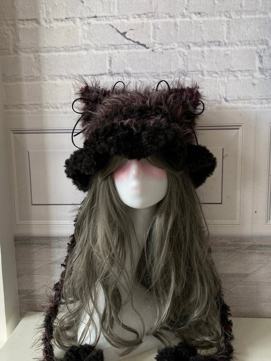 Crochet Cat Ear Beanie: Black Purple Jellyfish Hat