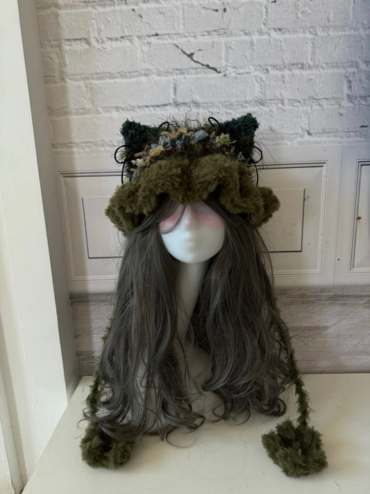 Crochet Cat Ear Beanie: Forest Kitty Jellyfish Hat
