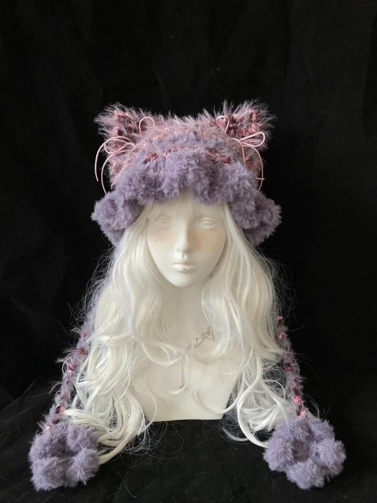 Crochet Cat Ear Beanie: Purple Jellyfish Hat