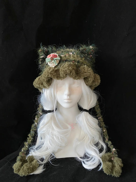 Crochet Cat Ear Beanie: Moss Jellyfish Hat