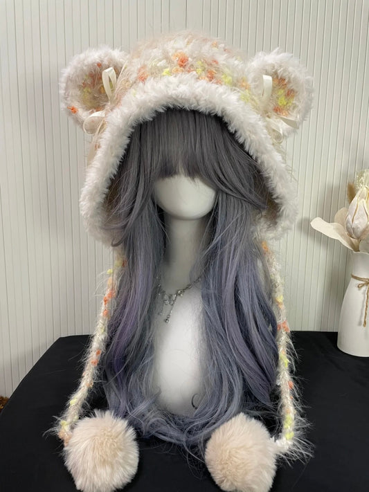 Kawaii Beige Bear Ear Furry Hood | Fluffy Soft Teddy Hood | Cute Winter Cosplay Hat