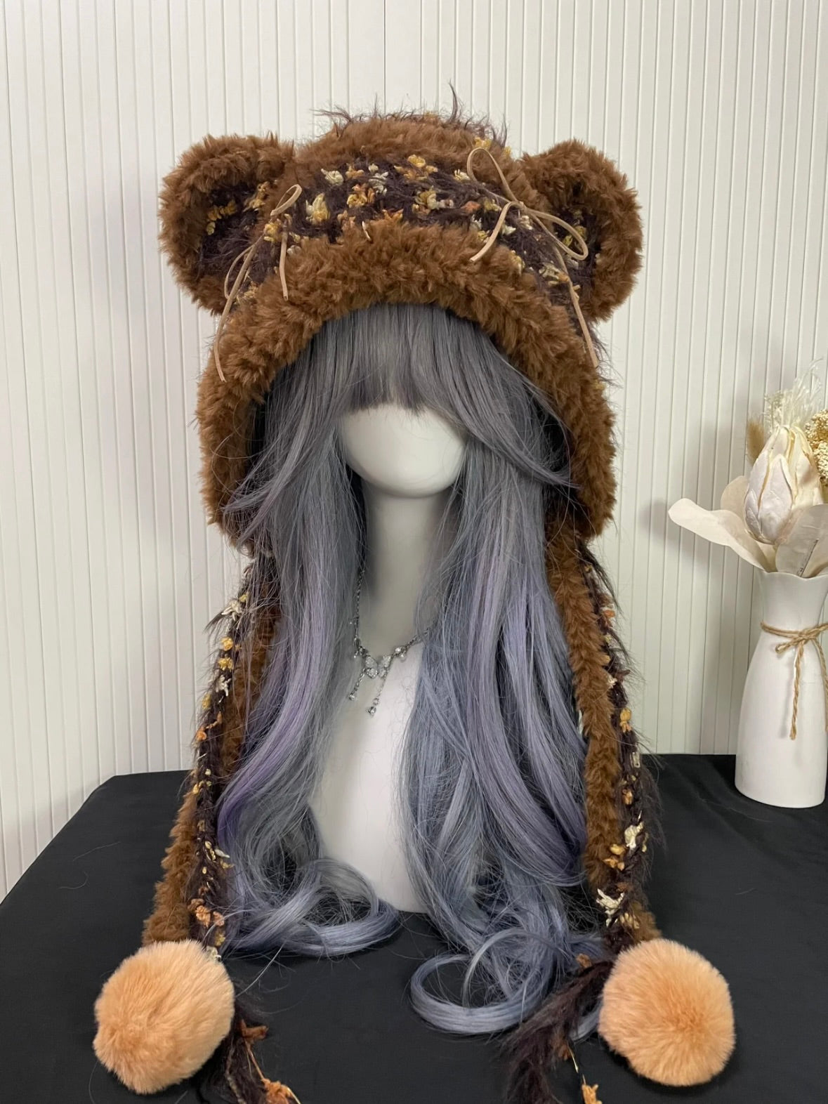 Capuche en fausse fourrure ours Kawaii Caramel | Capuche ours en peluche moelleux marron | Chapeau d'hiver doux et confortable pour fille
