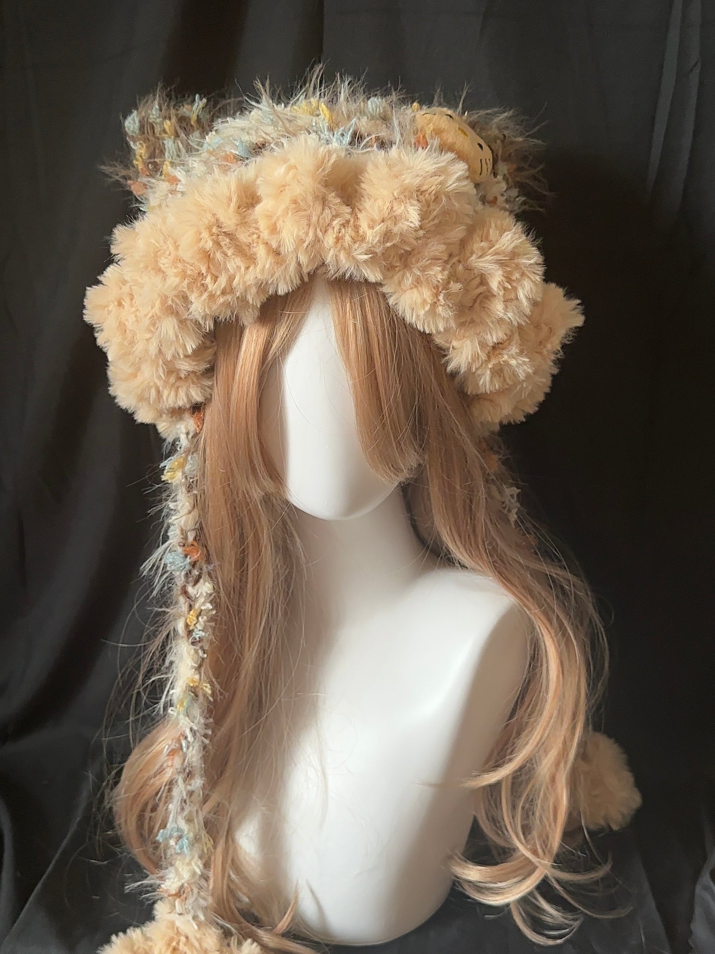 Fluffy Kitty Cat Ear Hat – Handmade Caramel Furry Hood, Cozy Kawaii Winter Bonnet